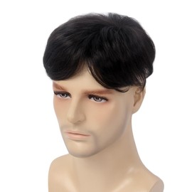 H&Bwig toupee for men, Short Toppers Hairpiece Clip in Hair Extensions for Covering White Loss Hair Toupee (Natrual Black), include Mens toupee tape