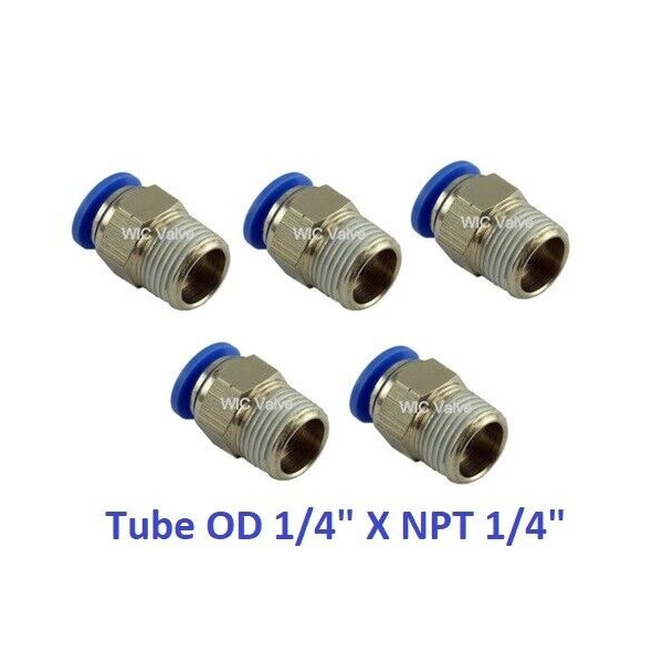 WIC Valve 5 Pieces Male Straight Connector Tube OD 1/4"