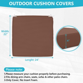 COSHNIBI Patio Cushion Covers 24'' X 22'' X 4'', Waterproof and Fade-Resistant Outdoor Cushion Cover Replacement for Outdoor Slipcovers,Rattan Chair Sofa & Lounge Seat - 4 Pack, Coffee(Covers Only)