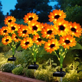 Solar Sunflower Lights Outdoor Garden Decor, Solar Flowers Lights with 18 Sunflowers, Waterproof Fall Decor Stake Decorative Light Auto ON/Off for Garden Yard Patio Backyard, Gift for Women (3 Pack)