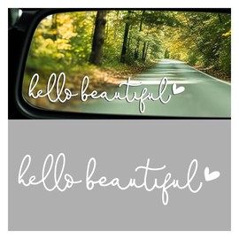 Mirror Stickers for Cars, Hello Beautiful Rearview Mirror Stickers, Car Window Decal Decoration, Dresser Mirror Decals, Car Decoration Accessories, Car Mirror Decals for Women