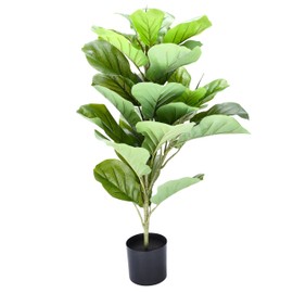Flybold Artificial Fiddle Leaf Fig Tree - Realistic Faux Leaves in Black Basket - Lifelike Decorative Element for Homes, Offices, Hotels, Restaurants - Indoor Plant Décor with Pot - 6.2" x 31.4"