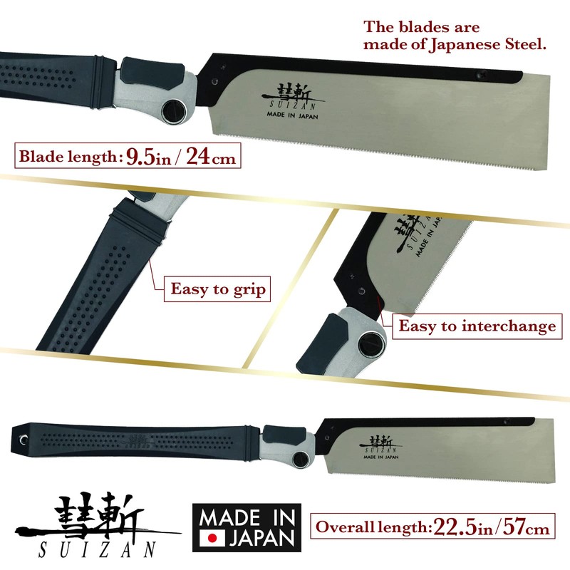 SUIZAN Folding Dozuki Dovetail Saw 9.5" Crosscut - Professional Japanese