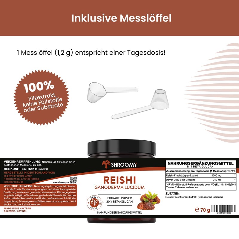 Reishi Extrakt-Pulver 70g - hochdosiert mit 40% Polysaccaride und 20%
