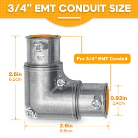 Loyzen 3/4 Inch EMT to EMT 90 Degree Inside Corner Pulling Elbows, EMT Conduit Fittings Set Screw; Electrical Metallic Tube Kit Die Cast Zinc Elbow Capped Corner Coupling (8 Pack)