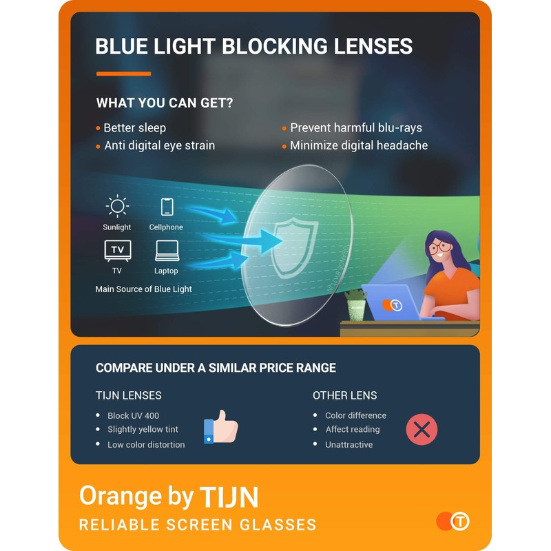 TIJN Blue Light Blocking Glasses for Women Men Clear Frame