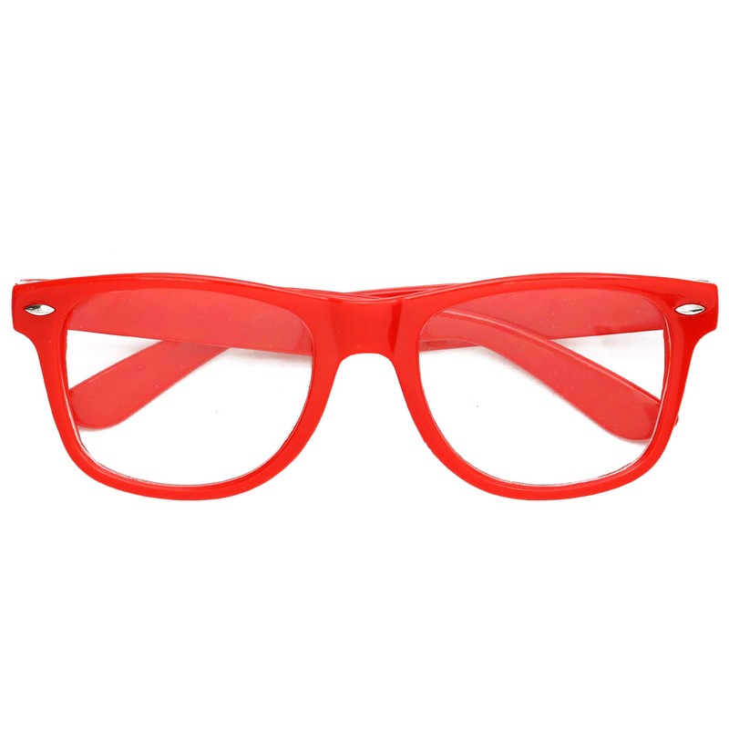 Skeleteen Red Clear Lens Glasses - 80's Style Non Prescription