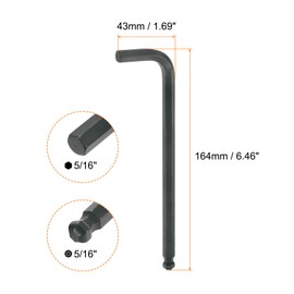 sourcing map 2pcs Ball End Hex Key Wrench 5/16" L-Shape Long Arm Hexagon SAE Wrenches Chrome Vanadium Steel Repairing Tool for Home Repair Black