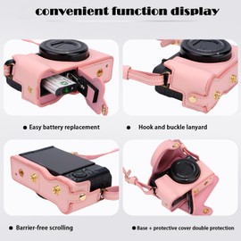 Bowan ZV1 Camera Case - Vintage PU Leather Camera Case for Sony ZV1 ZV-1 DSLR Camera Protective Leather Camera Case Bag with Camera Shoulder Strap (pink)