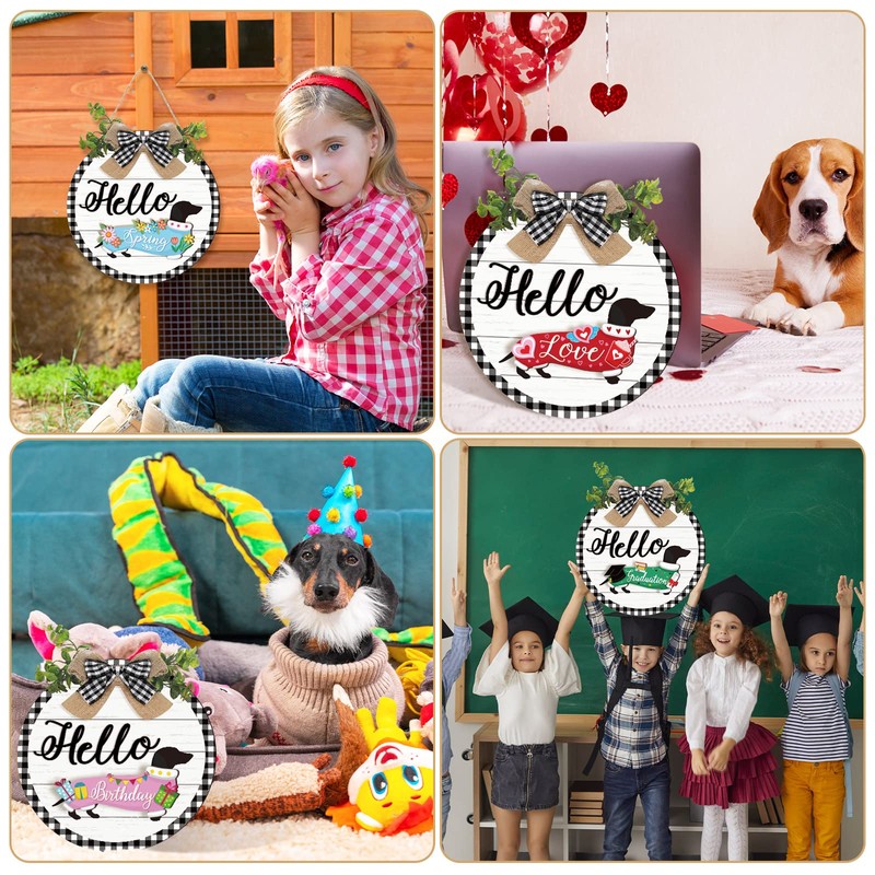 Glenmal 16 Pcs Seasonal Interchangeable Dachshund Door Welcome Sign Cute
