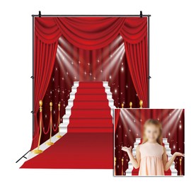 Red Carpet Photo Backdrop Movie Night Theme Backdrop Happy Birthday Baby Shower Wedding Red Carpet Event Decorations VIP for Adult Kids Portrait Anniversary Backdrop for Photoshoot 5x7ft