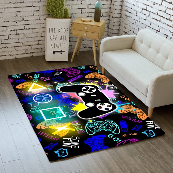 Gaming Area Rugs for Boys Cool Game Style Bedroom, Video Games Bedroom Carpet for Teens, Game Controller Gamepad Home Decor Printed Large Area Rugs for Teen Boys Kids Game Room