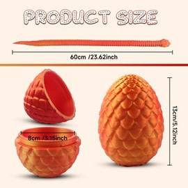 byojia 3D Printed Snake Toys, 23.6'' Large Size Snake Eggs with Flexible 3D Articulated Snake Inside, Eco-Friendly Fidget ADHD Snake Toys, 3D Printed Animals Perfect for Desk Pet for Easter (Red)