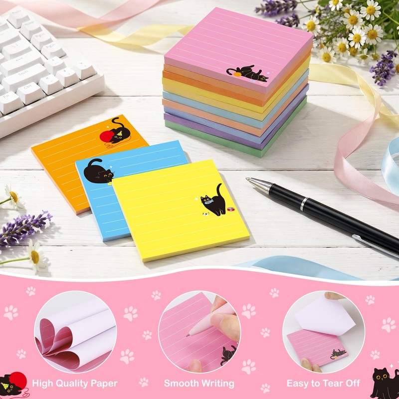 JIANTA 12 Pads Black Cat Sticky Notes, 3 x 3