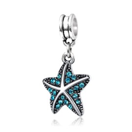 J&M Dangle Blue Starfish with Crystals Charm Bead for Charms Bracelets
