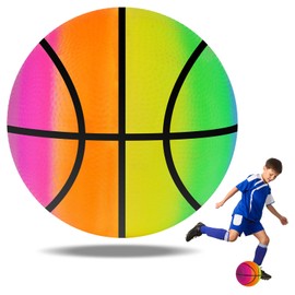OSDUE Bouncy Kickball, PVC Rainbow Ball, Children's Play Ball, Multicoloured Rainbow Basketball, Children's Ball for Children, Softball, Indoor and Outdoor - Delivered without Air Pump (8.6 Inches)