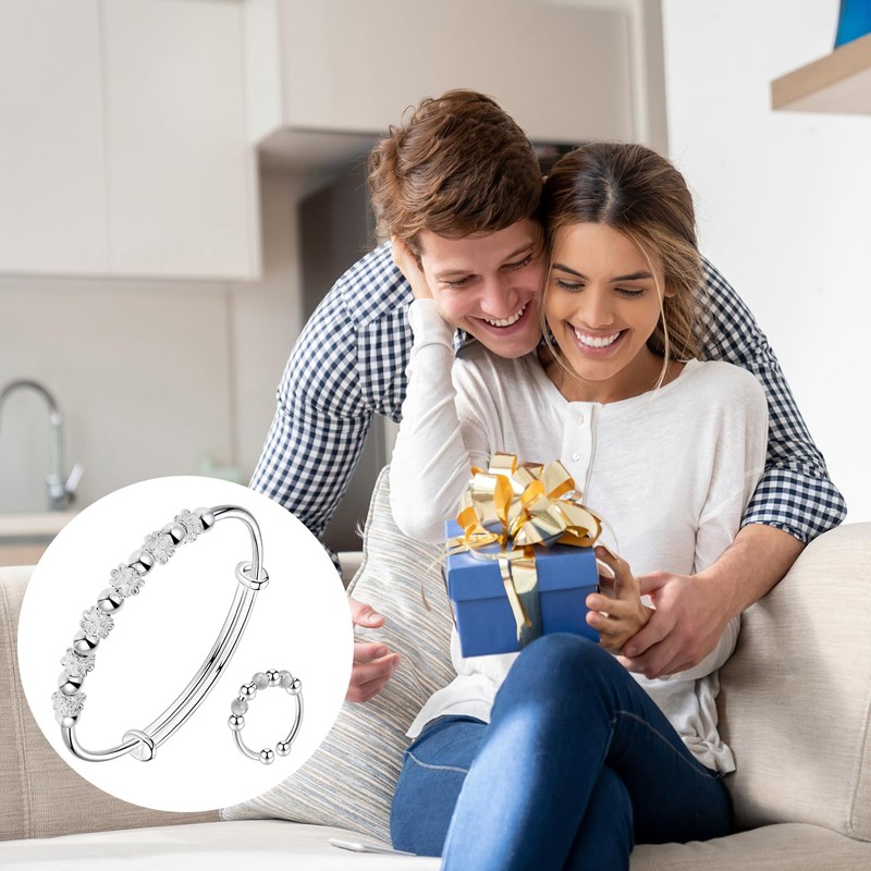 INBOLM Anxiety Bracelet, Fidget Bracelet Bead Spinner Bangle Bracelet Adjustable