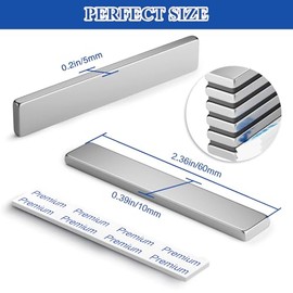 Paquete de 12 potentes imanes de tierras raras resistentes, 2.362 x 0.394 x 0.118 in | Strong Neodymium Bar Magnets with Double-Sided Adhesive, Magnet