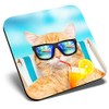 Great Single Coaster Square - Funny Ginger Cat Sunbathing |Glossy
