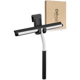 ovimar Gedser Shower Squeegee, No Drilling, Stainless Steel, Silver, Replaceable Squeegee Lip, 26.4 cm Wide, for Cleaning the Shower Screen or Windows, with Flexible Rubber Holder