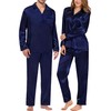 SWOMOG Men Pajamas Matching Pajamas Set Silk Satin Women Pj