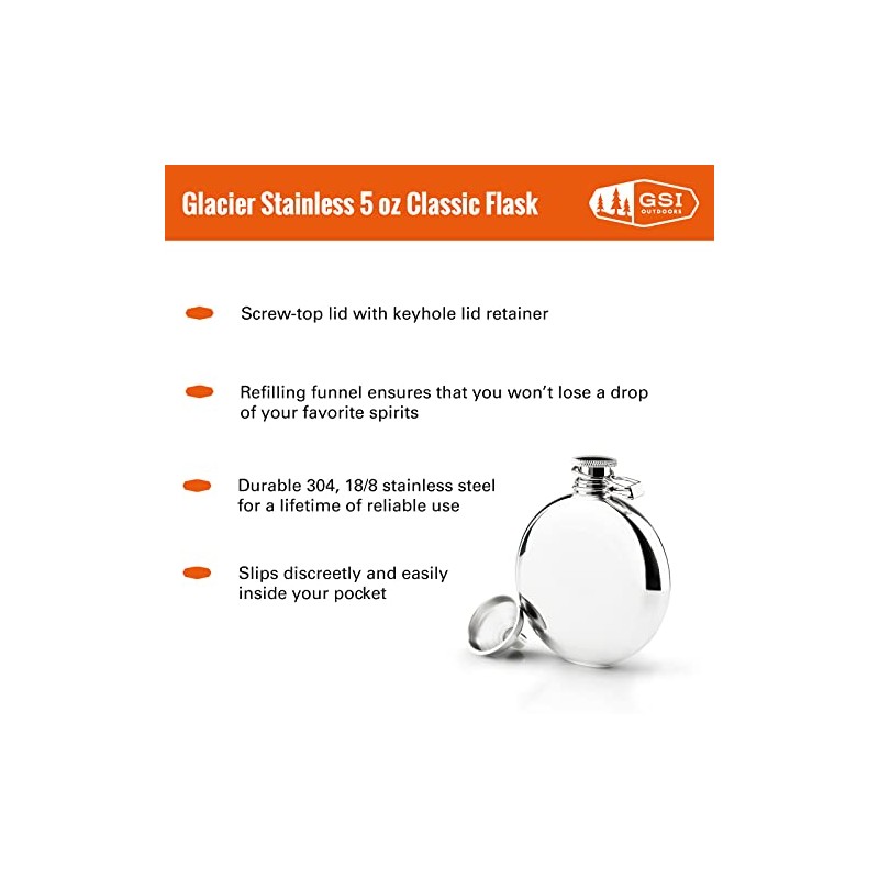 GSI Outdoors Classic Hip Flask Unisex Adult Silver 5 FL