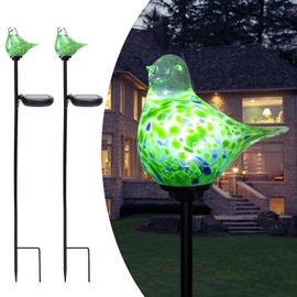Afirst Solar Outdoor Lights Decorative Hummingbird Garden Stake Handblown Glass Stakes Outdoors Waterproof for Garden Pathway Decoration 2 Packs