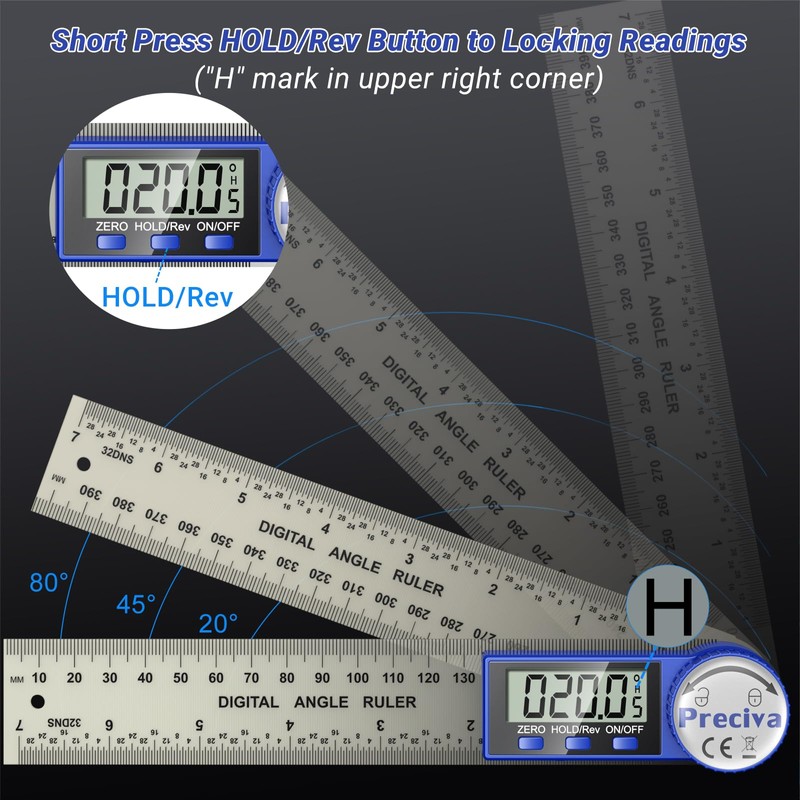 Preciva Digital Protractor with Screen Hold and 180° Rotating Function,