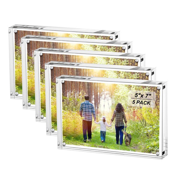 Boxalls 5x7 Acrylic Picture Frames - 5 Pack, Clear Frameless