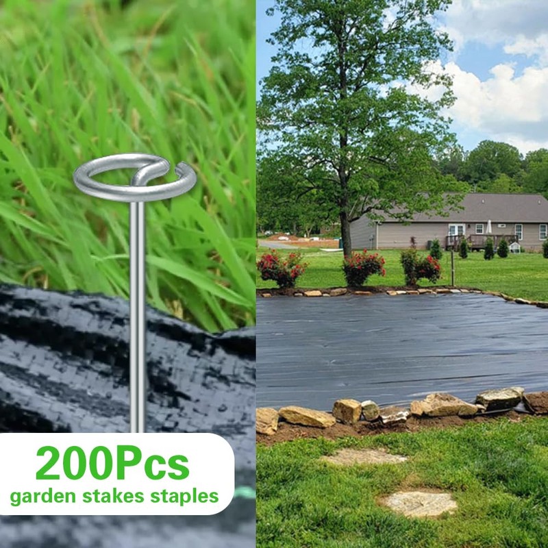 Bakulyor 200Pcs Circle Top Landscape Staples, 6 Inch Garden Stake