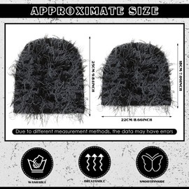Chuarry Distressed Knitted Beanie Fuzzy Winter Hats Thick Warm Y2k Beanie Snow Knit Cap Skull for Women Men(Black and Gray,Regular Style)