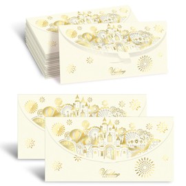 AVERZELLA 20-Pack Wedding Money Envelopes for Cash Gifts - Gold Foil & Laser-Cut Floral Design Cash envelopes for Money, Premium 250g Pearled Paper Money Holder for Weddings, Engagement (Beige)