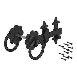 GATEMATE® B5612003 Ornamental Ring Gate Latch | 8" (200mm) Black | Durable and Decorative Gate Hardware | Powder-Coated Finish | Includes Fittings for Easy Installation