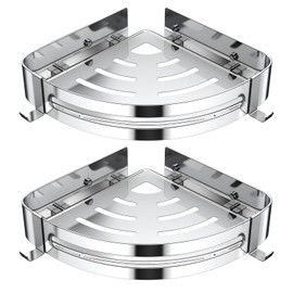 Shower Caddy, Bathroom Shelves, Wall Mounted No Drilling Triangle Shower Corner Shelf, Rustproof Thickened Stainless steel, Bathroom Shelf Organiser for Bathroom Kitchen (2 Packs, Silver)