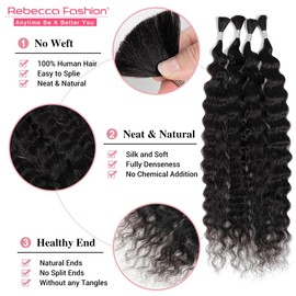 Rebecca Fashion Human Braiding Hair for Boho Braids Super Wave Bulk Human Hair for Braiding 95G 20 Inch No Weft Wet and Wavy Bulk Human Hair Extensions 4 Bundles/Pack Natural Color