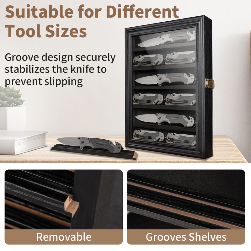 ASmileIndeep Pocket Knife Display Case, 6 Rows Knives Box Cabinet