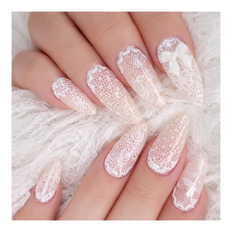 Nudie Lace Handmade Nail Tips - Stiletto M / 누디
