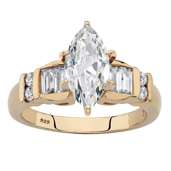PalmBeach Yellow Gold-Plated or Platinum-Plated Sterling Silver Marquise Cut Cubic