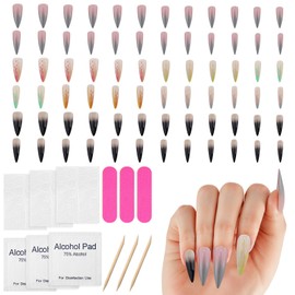 Black Gradient Press on Nails Stiletto Glossy Long Almond Fake Nails Glue on Artificial Full Cover False Stick on Nails for Women(3 Colors)