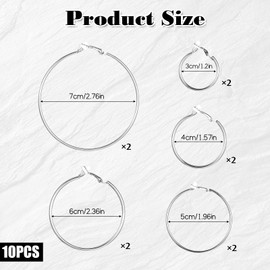 5 Pairs Stainless Steel Clip on Earrings Hoop 5 Sizes 30/40/50/60 /70mm Earrings for Women Thin Lightweight Dangle Set