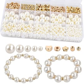 Pearl Beads for Jewelry Making 720 pcs, Multi-Size Gold Filled Spacer Beads for DIY Bracelet Necklace Craft