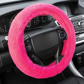 Carbella Aspen Hot Pink Fuzzy Steering Wheel Cover for Women – Cute and Stylish Fluffy Fur Steering Wheel Cover for Cars Trucks Vans SUVs, Fits Most Wheel Sizes 14.5 to 15.5 inches