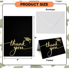 50 Bulk Pack Graduation Thank You Cards with Envelopes Mini Blank Grad Greeting Note Card Black with Gold Foil Graduate Cap Design 3.75 x 2.6 Inches for Class of 2025 High School College