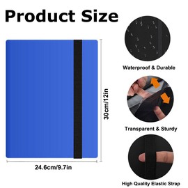 Trading Cards Album 9 Pocket- 360 Side Loading Pocket with Elastic Strap, Premium Collector Card Album for Standard Cards, Side Loading Card Collection Folder for Game Cards, Sport Cards (Blue)