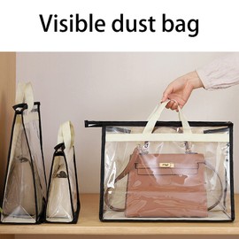 SZXFMY 10 Pack Handbag Storage Organizer Dust Bags Transparent Purse Storage Bag Organizer for Closet with Handle and Zipper Handbags Bag (Beige)