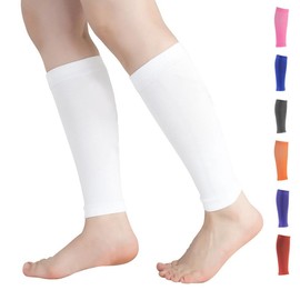Novetec Calf Compression Sleeves for Men & Women (20-30mmhg) - Leg Compression Sleeve for Running, Cycling, Shin Splints Support, Relieve Legs Pain, Travel (One Pair)(White,S)