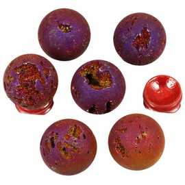 Nupuyai Druzy Agate Geode Crystal Sphere Ball with Stand, Light Blue Titanium Coated Quartz Cluster Specimen Spiritual Healing Stone for Home Decor