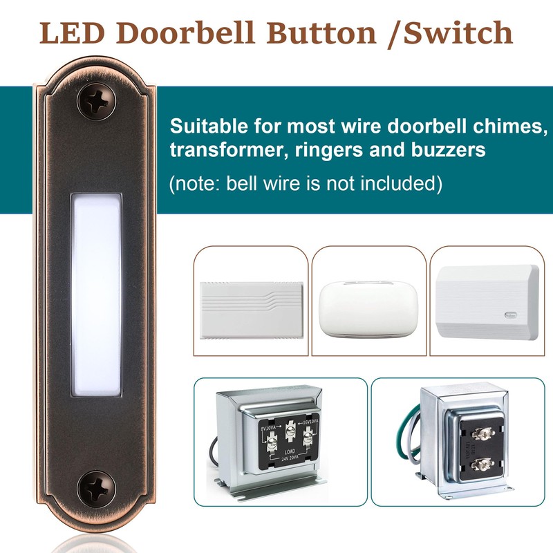 Metal Lighted Doorbell Button, Heavy Duty Metal Wired Door Bell