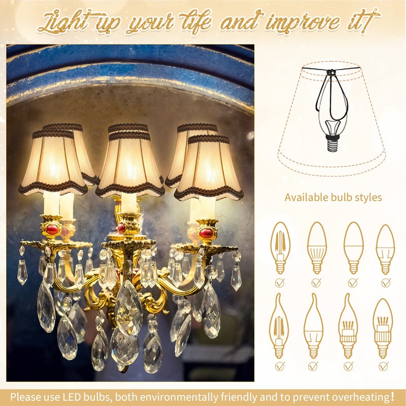 Riakrum 10 Pcs Shades for Chandeliers European Small Lamp Shade