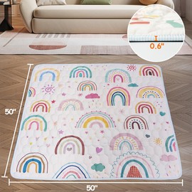 TSAYAWA Baby Play Mat for Floor, 50"x50" Play Mat for Babies and Toddlers, Thick Padded Tummy Time Playmat, Foldable Infant Crawling Mat for Boys Girls, Non Slip Baby Play Mats Indoor, Rainbow Pattern